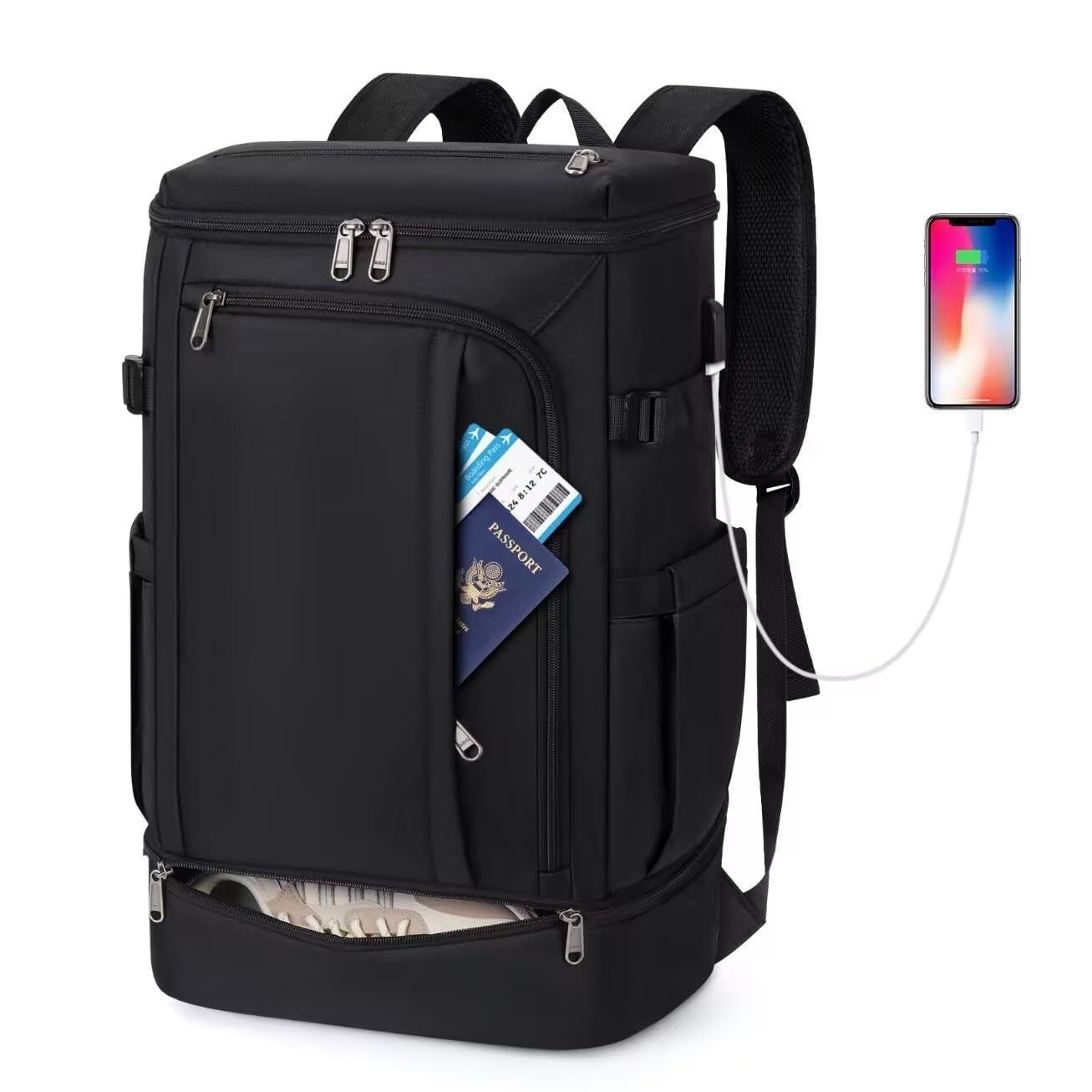 Travel Backpack 15.6 Inch Laptop Backpack for Men and Women Anti Theft Carry On Backpack Flight Approved Computer Backpack with USB Charging Port Large Waterproof Backpacks for Work School, Black