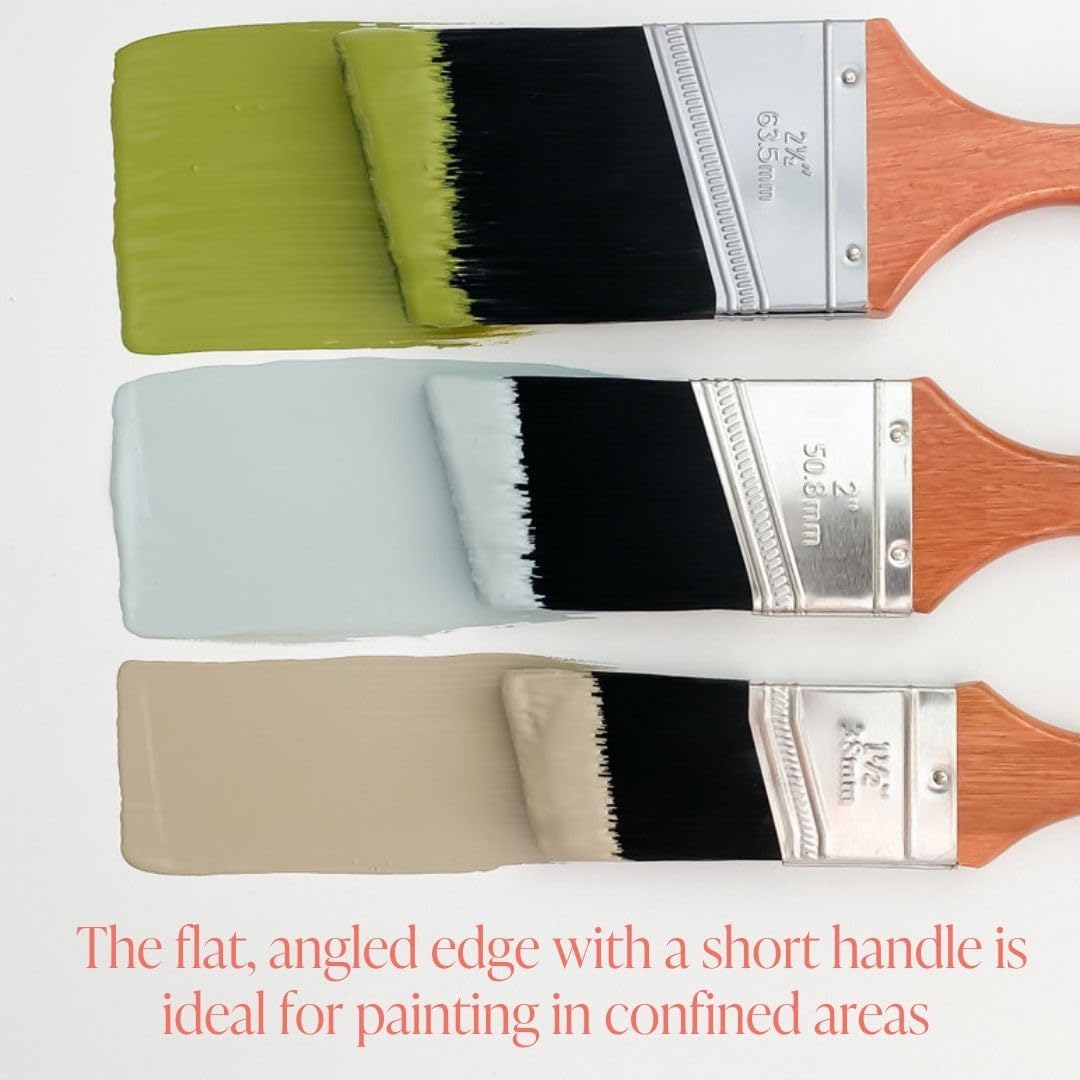 Country Chic Paint Brush - Short-Handle with Synthetic Angled Bristles for Smooth Furniture Paint Application with Minimal Brush Strokes, No Shedding, Vegan - Best for Water-Based Paint - 2.5"