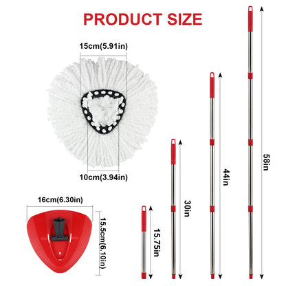 Spin Mop Head Refill for Vileda/Ocedar EasyWring Spin Mop - Rotating Microfiber Triangle Replacement Pads Washable & Reusable fit All Floor - 3 Cloth 1 Mop Base 1 Handle