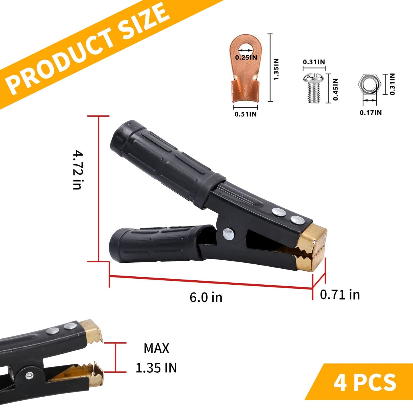 Saihisday 4PCS 1000A Battery Jumper Cable Clamps, Heavy Duty Car Battery Clamps Pure Copper, Battery Alligator Clamps for Jump Starter Cables