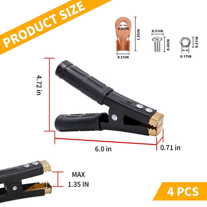 Saihisday 4PCS 1000A Battery Jumper Cable Clamps, Heavy Duty Car Battery Clamps Pure Copper, Battery Alligator Clamps for Jump Starter Cables