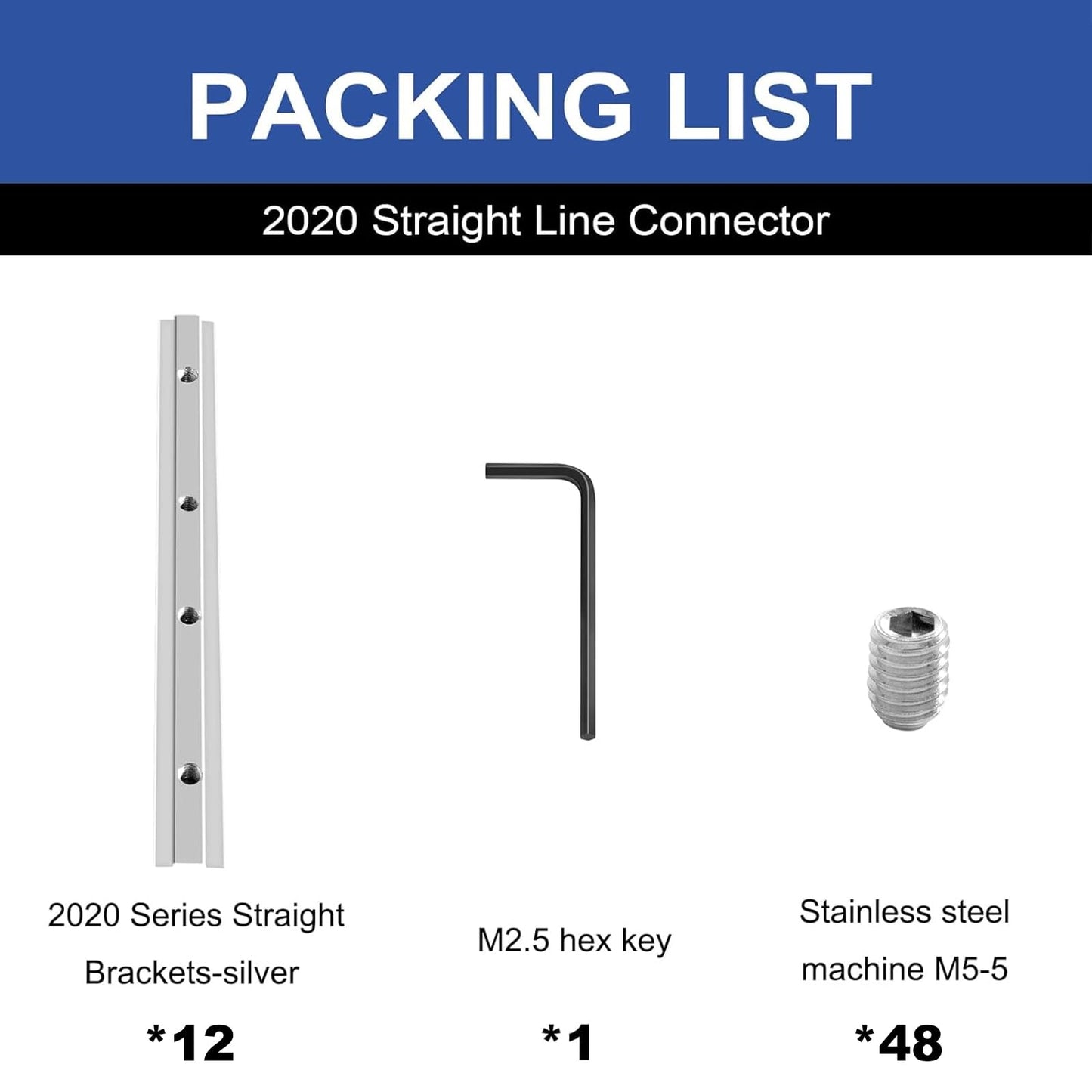 Seekliny 12pcs 2020 Extrusion Straight Connector Joining Plate Corner Bracket 2020 Hardware T-Slot Accessories V-Slot with Screws for 8020 Aluminum Profile 3D Printer Frame Spare Parts Silver