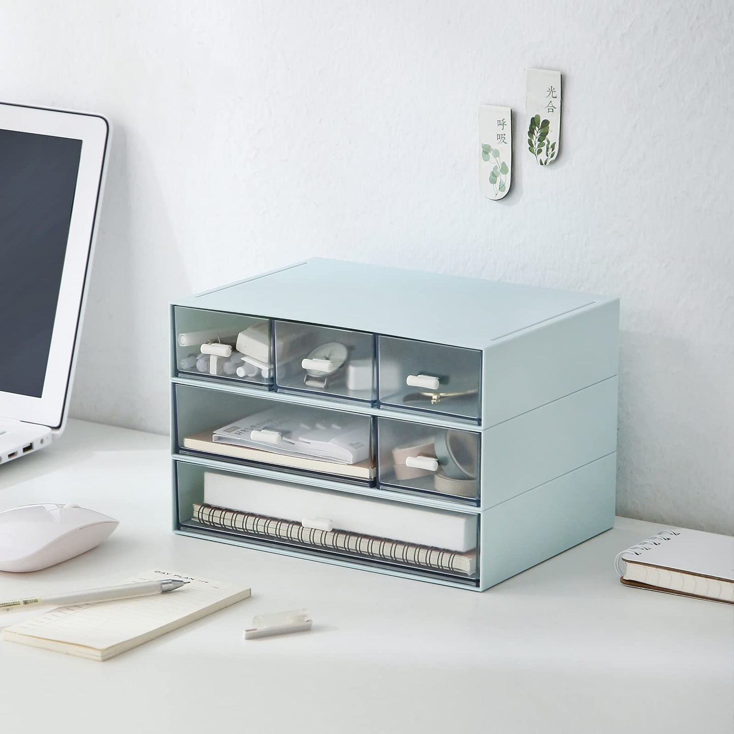 Desk Organizer with 6 Drawers, Makeup Organizer, Plastic Makeup Storage, Cosmetic Storage Organizer, Desk Storage Box, Bathroom Organization Boxes, Desktop Storage Box(Blue)