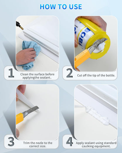 BEBOBLY RV Roof Sealant, Self Leveling Lap Caulk White, RV Caulking Waterproof, Flexible & Non-Cracking, RV Lap Sealant for Camper, Trailer & Motorhome Roof Repair, Secure Odorless, 2 Pack