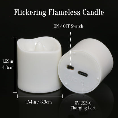 SoulBay Rechargeable Candles with Remote, Flameless Flickering Battery White LED Tea Lights Votives with Timer & Charging Cable for Christmas Lantern Home Holiday Decoration, 6 Pack, 4.3 x 3.9 cm