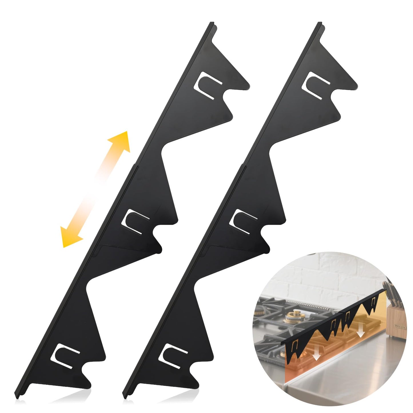Stove Gap Covers Stainless Steel, 2 Pcs Stove Gap Filler, Heat Resistant and Easy to Clean, Retractable Length 13.8" to 27.5", Width 0.79",Black