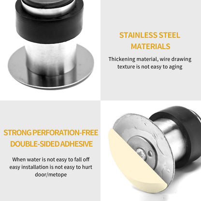 VIKKSAER Door Stoppers, 4 PCS Floor Door Stops, 2 1/2 Inch Stainless Steel Modern Commercial Heavy Duty Solid Door Holder with Soft Rubber Bumper, Cylindrical Floor Mount Doorstops Wall Protector