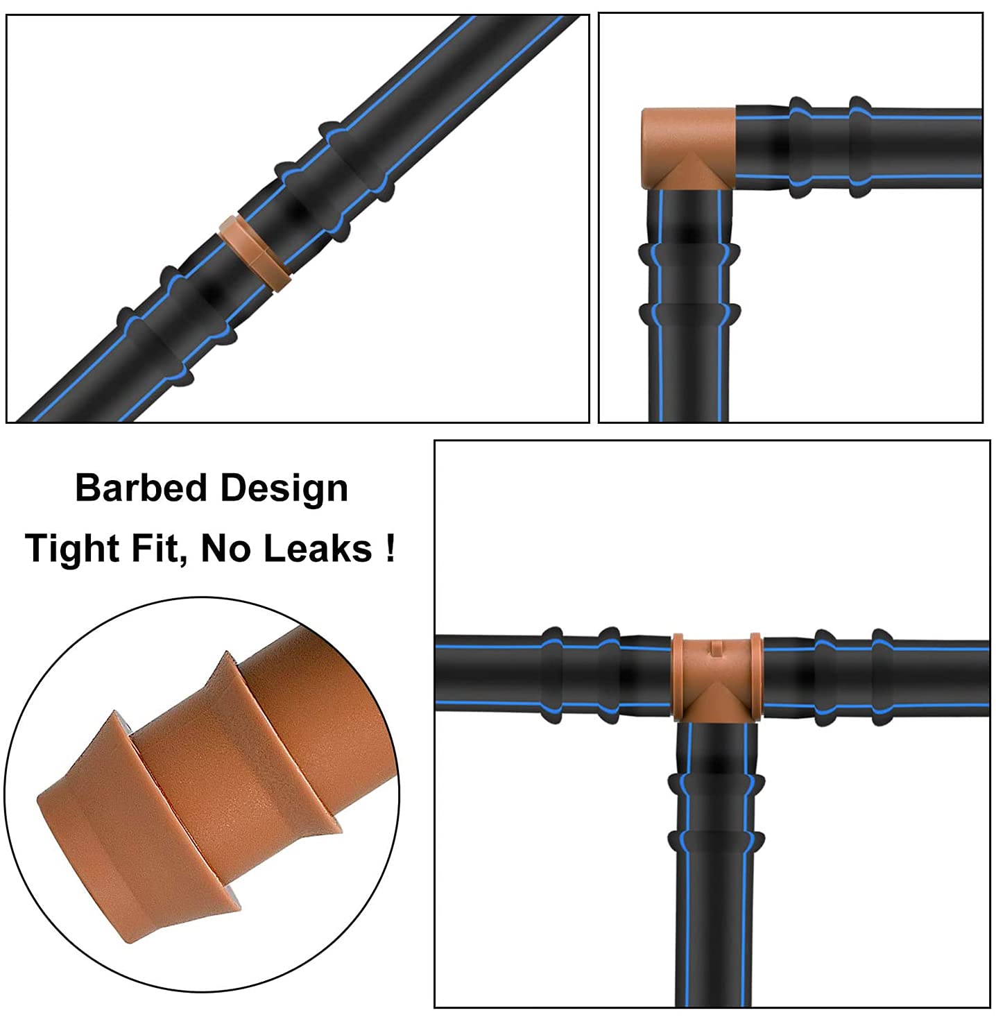 Arfun 20-Pack Drip Irrigation Barbed Tee Fittings, Fits of 1/2”, 17mm .600” ID Drip Tubing