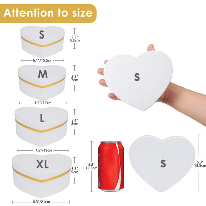 White Gift Boxes with Lids for Present Heart Shaped Flower Boxes for Arrangements Set of 4 Floral Gift Boxes for Bridesmaid, Proposal, Wedding, Birthday, Baby Showers
