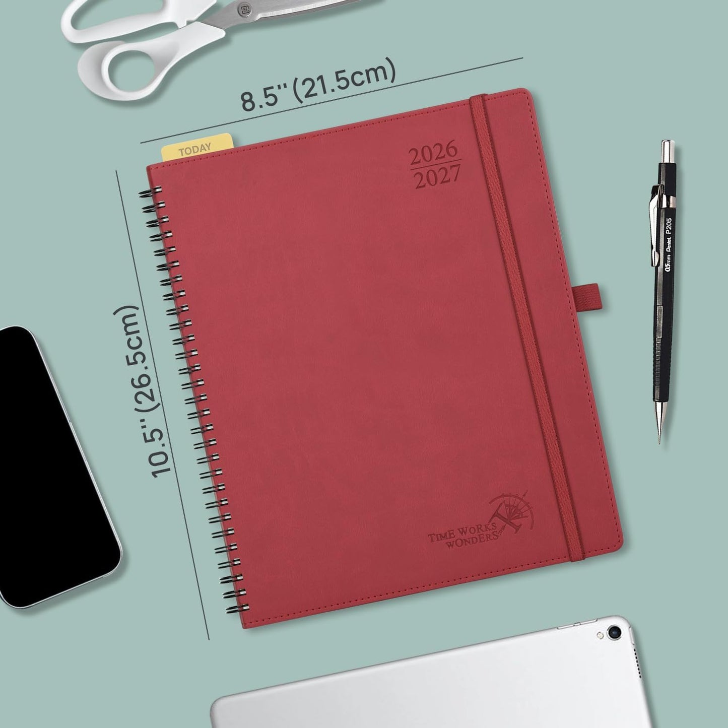 POPRUN Planner 2026-2027 (Large - 8.5'' x 10.5'') Academic Weekly Calendar (July 2026 - June 2027) with Hourly Time Slots, Monthly Tabs, 100GSM Thick Papers, Spiral Leather Cover - Brown