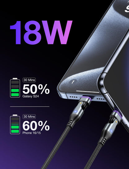 AUFU 16PIN Magnetic USB C Charging Cable (3Pack, 3.3/6.6/6.6ft), 180° Rotation Magnetic Charging Cable/Magnetic USB C Cable/Magnet Phone Charger/Date Transfer Cable for 1Phone16/15/Tablet/Laptop