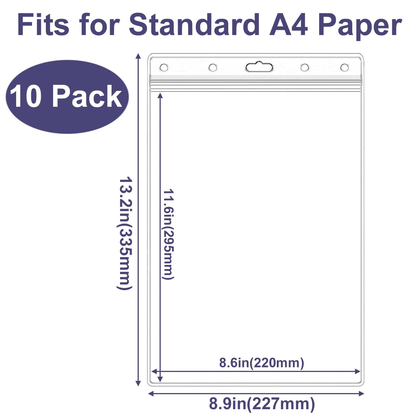 Acidea Sheet Protectors 10 Pack A4 Waterproof Resealable Zip Wall Sign Holder Page Protectors Clear Photo Plastic Sleeves for Documents, Photos, and Wall Sign Display