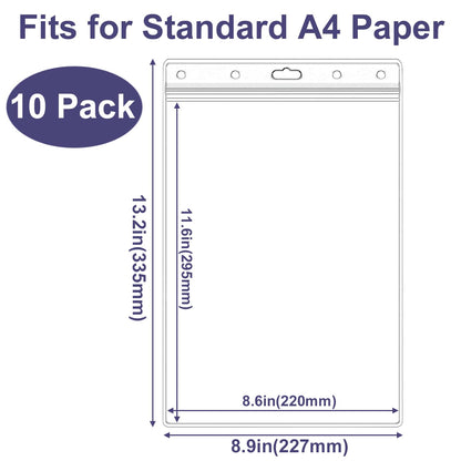 Acidea Sheet Protectors 10 Pack A4 Waterproof Resealable Zip Wall Sign Holder Page Protectors Clear Photo Plastic Sleeves for Documents, Photos, and Wall Sign Display