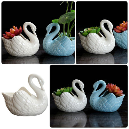 Zerodeko White Ceramic Flowerpot, Swan Flowerpot,Ceramic Swan Planter Pot, Shaped for Decor