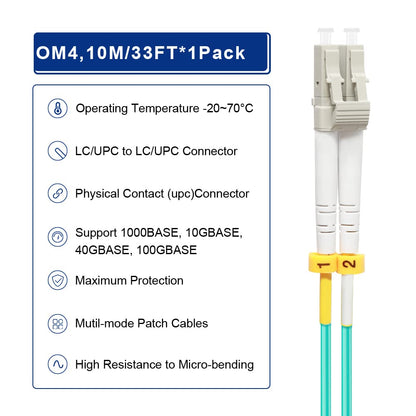 FLYPROFiber- OM4 Fiber LC to LC, 10M Multimode Fiber Optic Cable Cord LSZH Length Options: 0.2m-50m, 40GB/100GB Duplex 50/125um -10Meter(33ft)