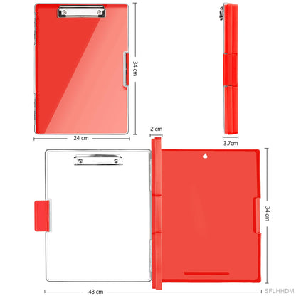 SFLHHDM Clipboard with Storage,Heavy Duty Clip Boards 8.5x11 with 2 Storage Case,Clear Visible Top Panel Storage Clip Board,Side Opening Board,Nursing Clipboards Folder Case for Office-Red