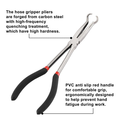 CASOMAN 3Pcs 11" Hose Gripper Plier Set, Black & Red, 5/16-Inch, 1/2-Inch, 3/4-Inch Dia, Offset Spark Plug Boot Removal Pliers Serrated Jaws for Hard to Reach Narrow Spaces