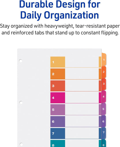 Avery Ready Index Table of Content Dividers for Laser and Inkjet Printers, 8 tabs, Multi-Colour, 6 Sets, (11189)