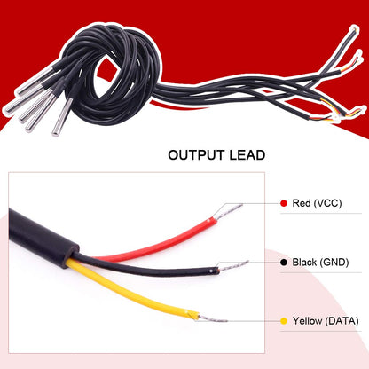 Hilitchi 3m/9.8ft Waterproof Temperature Sensors Digital Temp Probe (Pack of 5pcs)