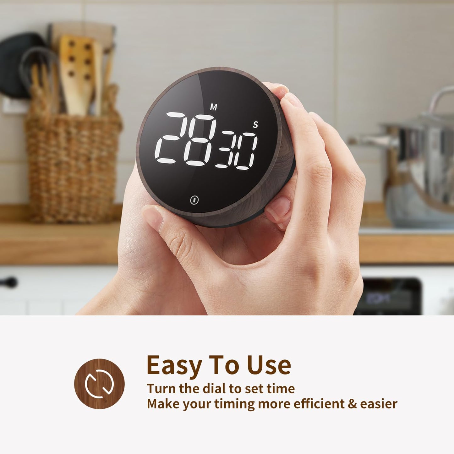 VOCOO Digital Kitchen Timer - Magnetic Countdown Countup Timer with Large LED Display Volume Adjustable, Easy for Cooking and for Seniors and Kids to Use (Deep Woodgrain)