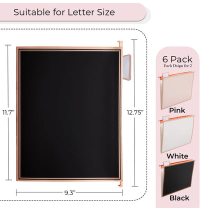 Y YOMA 6 Pack Rose Gold Hanging File Folders with Pocket Letter Size Decorative File Folder Cute Pretty Hanging Folder for Office Home School with 1/5-Cut Adjustable Tabs, Inner Storage Pockets