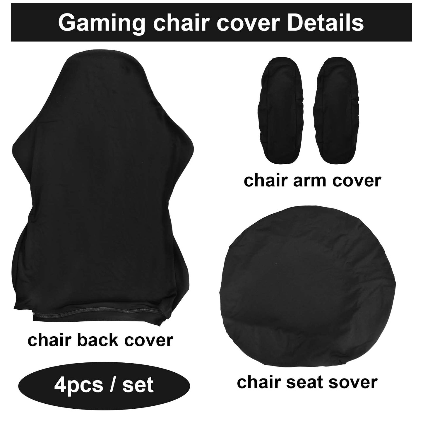 4-Piece Gaming Chair Cover, Universal Office Chair Cover Set, Covers for Chairs with Armrests, Chair Back Cover, Seat Cover, Office Chair for Computer Chairs/PC Seat Cover Chair