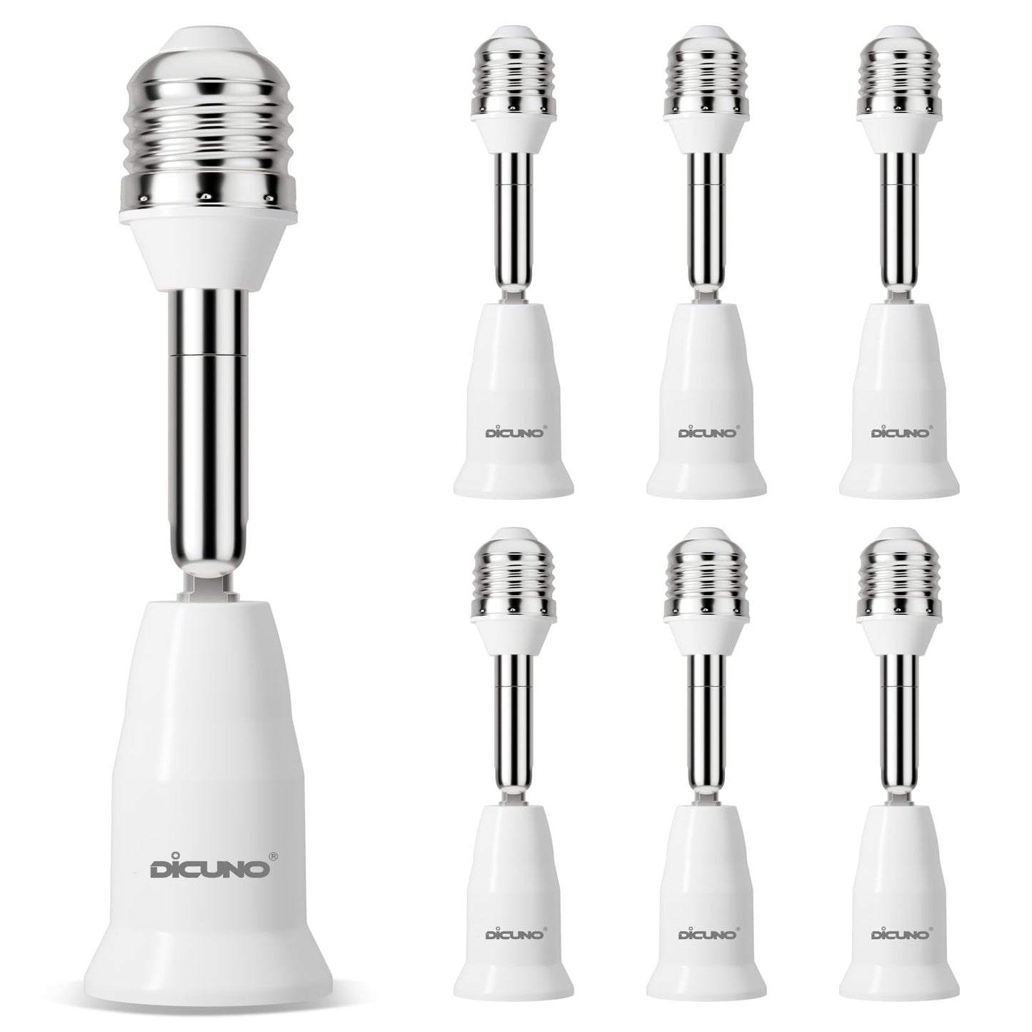 DiCUNO E26 Adjustable Light Socket Extender, 4.5-Inch Extension, 350° Rotation & 180° Bend, 6-Pack