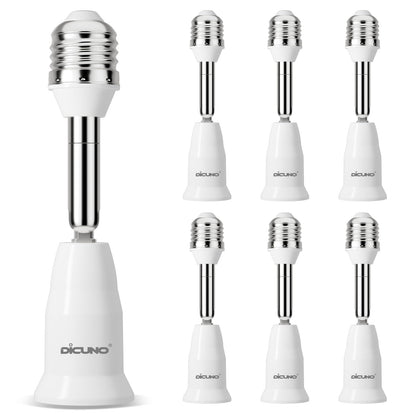 DiCUNO E26 Adjustable Light Socket Extender, 4.5-Inch Extension, 350° Rotation & 180° Bend, 6-Pack