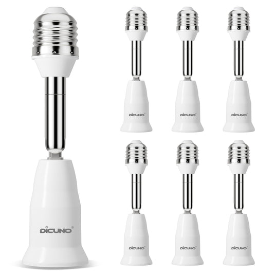 DiCUNO E26 Adjustable Light Socket Extender, 4.5-Inch Extension, 350° Rotation & 180° Bend, 6-Pack