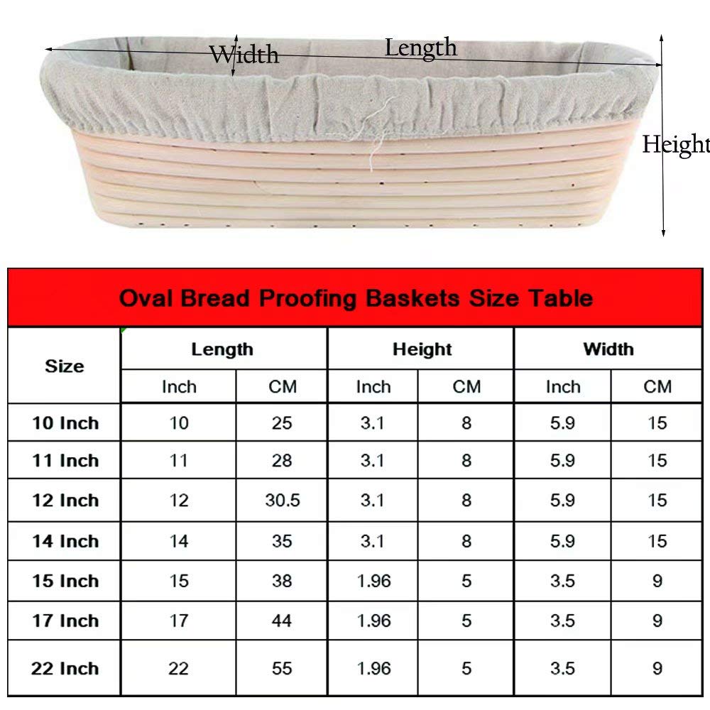 2 pack of 10 inch Sourdough Bread Bakery Basket,Oval Bread Banneton Proofing Basket with Linen Liner Cloth, Brotform Dough Rising Rattan Handmade Rattan Bowl for Professional & Home Bakers