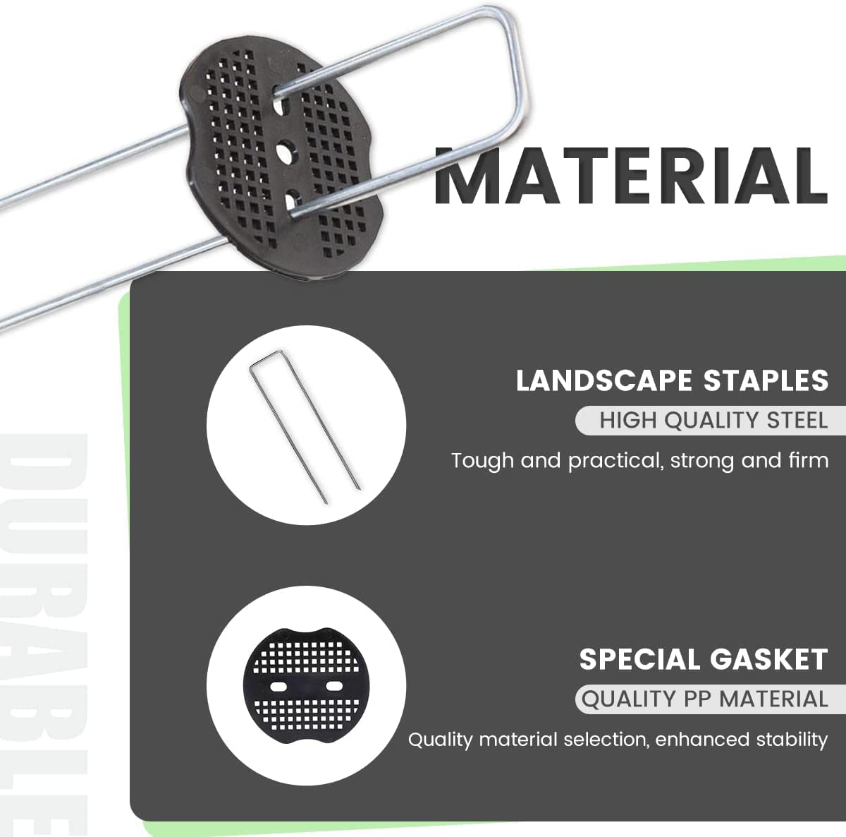 100 Pack 6 Inch Garden Staples with 100 Fixing Gasket Galvanized Landscape Stakes Anti-Rust U-Shape Metal Pins SOD Yard Stakes for Gardening Landscaping Weed Barrier Fabric, Soaker Hose