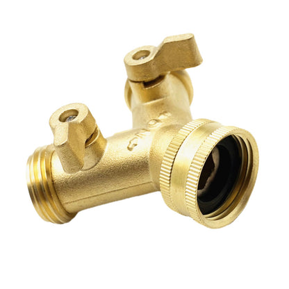 Anxingo 2 Way Heavy Duty Brass Garden Hose Connector Splitter Y Shut Off Valve for Lawn and Garden, Outlet Hose Splitter, Hose Spigot Adapter with 2 Valves, 3/4" GHT Thread 4 Rubber Washers