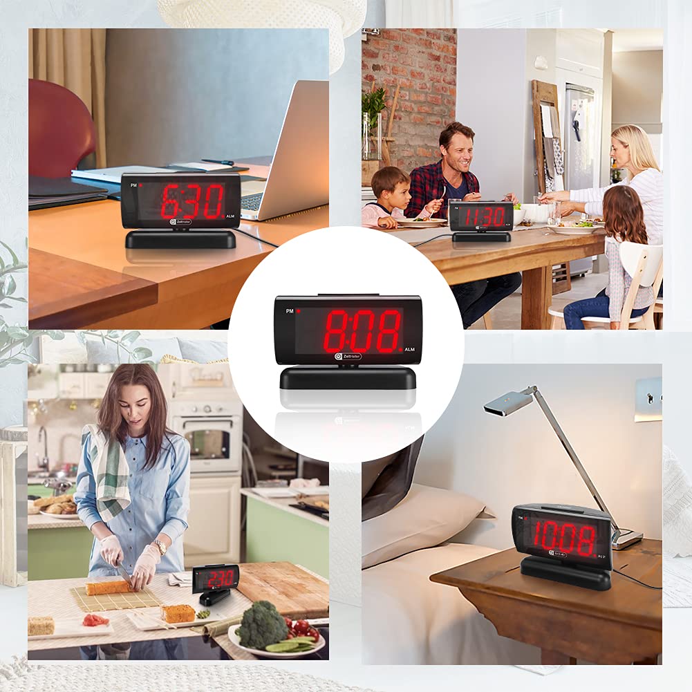 ZOOS Alarm Clock for Bedroom, Large LED Digital Clock for Seniors, Dimmable Simple Alarm Clocks for Bedrooms, Volume Adjustable/Snooze/Battery Backup/Swivel Base Gift for Men Women Elderly Home Office