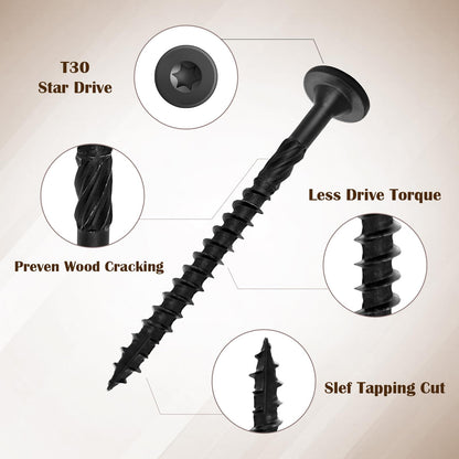 Deck Screws #14 x 4-1/2 Inch, Structural Wood Screws 50Pcs Heavy Duty Construction Screw, Rust Resistant, Black Coated Exterior Wood/Lag/Timber Screws T30 Star Bit (#14 x 4-1/2")
