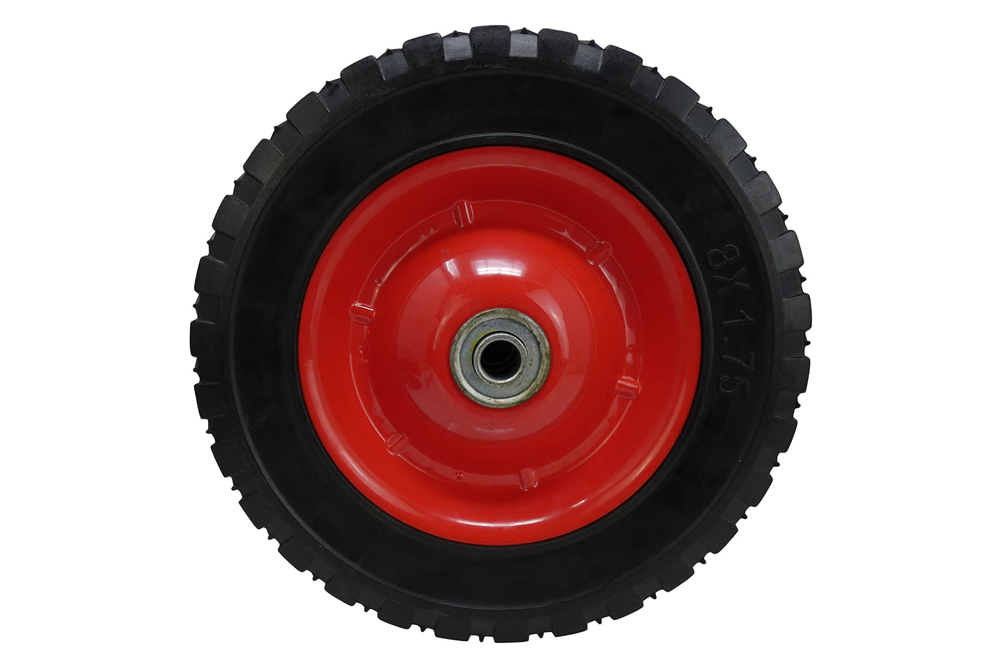 Shepherd Hardware 9594 8-Inch Semi-Pneumatic Rubber Tire, Steel Hub with Ball Bearings, Ribbed Tread, 1/2-Inch Centered Axle Diameter