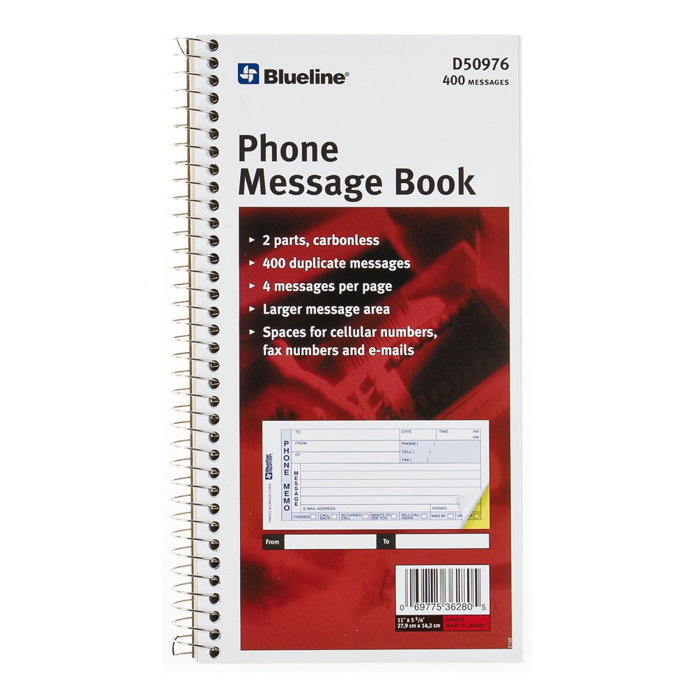 Blueline Telephone Message Books Pack of 2 D50976 400 Messages with Carbonless Duplicates English 11-Inchx5-11/16-Inch (D50977)