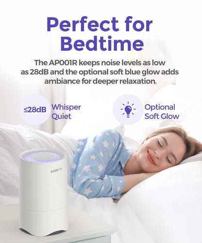ROSEKM Small Air Purifier for Home Bedroom, Personal Desk Mini Air Purifier, Room Hepa Air Purifier Fresheners Cleaner for Dorm, Pets, Smoke, Desktop, Office (White)