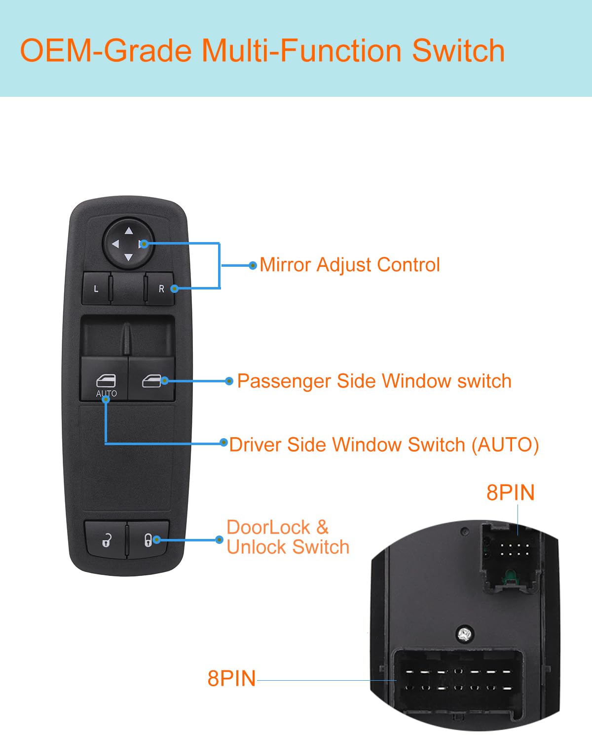 Power Window Switch Driver Side Window Switch for Dodge Grand Caravan 2013-2020 Chrysler Town & Country 2012-2016 Ram C/V 2012-2015 fit 68110870AA 68110870AB 68298870AA