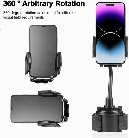 Upgraded Cup Holder Phone Mount for Car, Universal Adjustable Gooseneck [2026] Cell Phone Holder Stable & Anti-Shake Expandable Base for Car Truck SUV, Compatible with All Smartphones