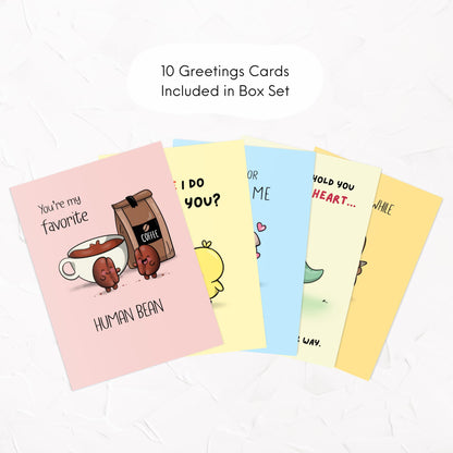 Boxed Set of 10 Anniversary Birthday Mother's Day Variety Pack for Mom, Wife, Girlfriend, Boyfriend, Husband - Punny Cute Funny Cards for Couples Him Her Blank Inside (10 Cards Box Set)