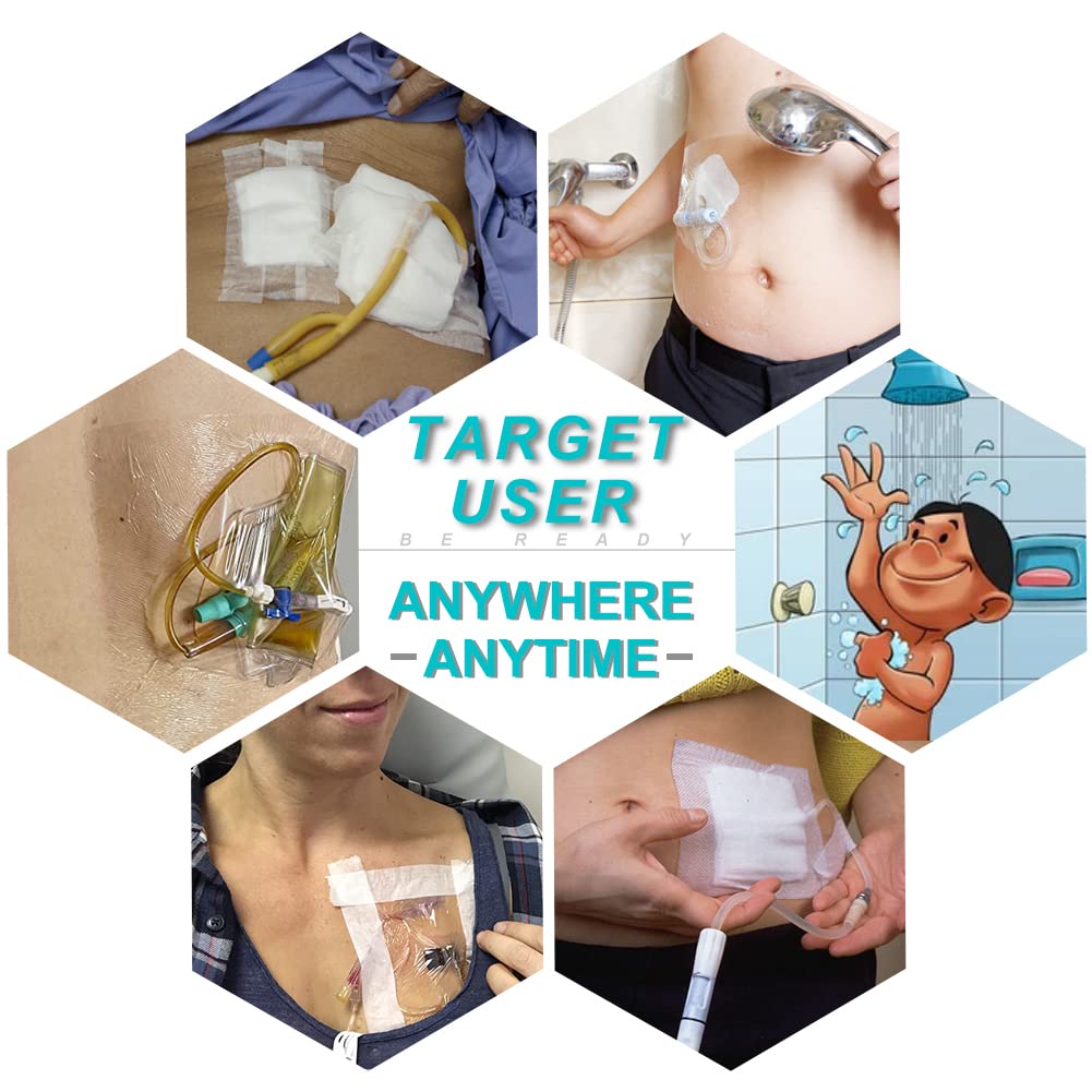 Waterproof Shower Bandage Protector [Pack of 50], 6"x8" Dialysis Catheter Shower Cover Wound PD Peritoneal Dialysis Chemo Port Chest Feeding Tube G-Tube PICC Line Film Dressing