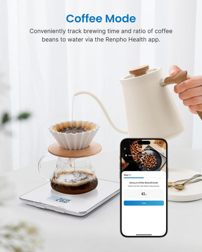 RENPHO Smart Food Nutrition Kitchen Scale, Food Scale for Food Ounces and Grams, Coffee Scale with Timer, Nutritional Calculator for Keto, Macro, and Calorie with Smartphone App, White