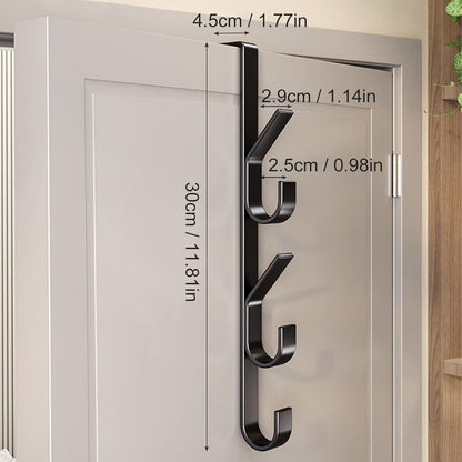 Over The Door Hooks 4-Pack, Door Hanger Hook with 5 Hooks, Heavy Duty Metal Door Hanger Organizer for Bathroom, Towels, Coats, Clothes, Hats, Bags - Black