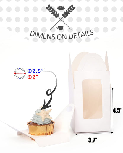 Cupcake Boxes Individual 60pcs Cupcake Holders Disposable White Single Cupcake Boxes with Window 3.6x3.6x4.3 inch Cupcake Containers