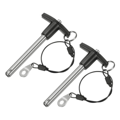 M METERXITY 2-Pack T Handle Lock Pins, 3/8"(9.5mm) Dia. 2-3/4"(70mm) Usage Length Push-Button Quick Release Locking Pins W Lanyard Cable for Speaker/Aviation/Gym/Machine [304 Stainless Steel]