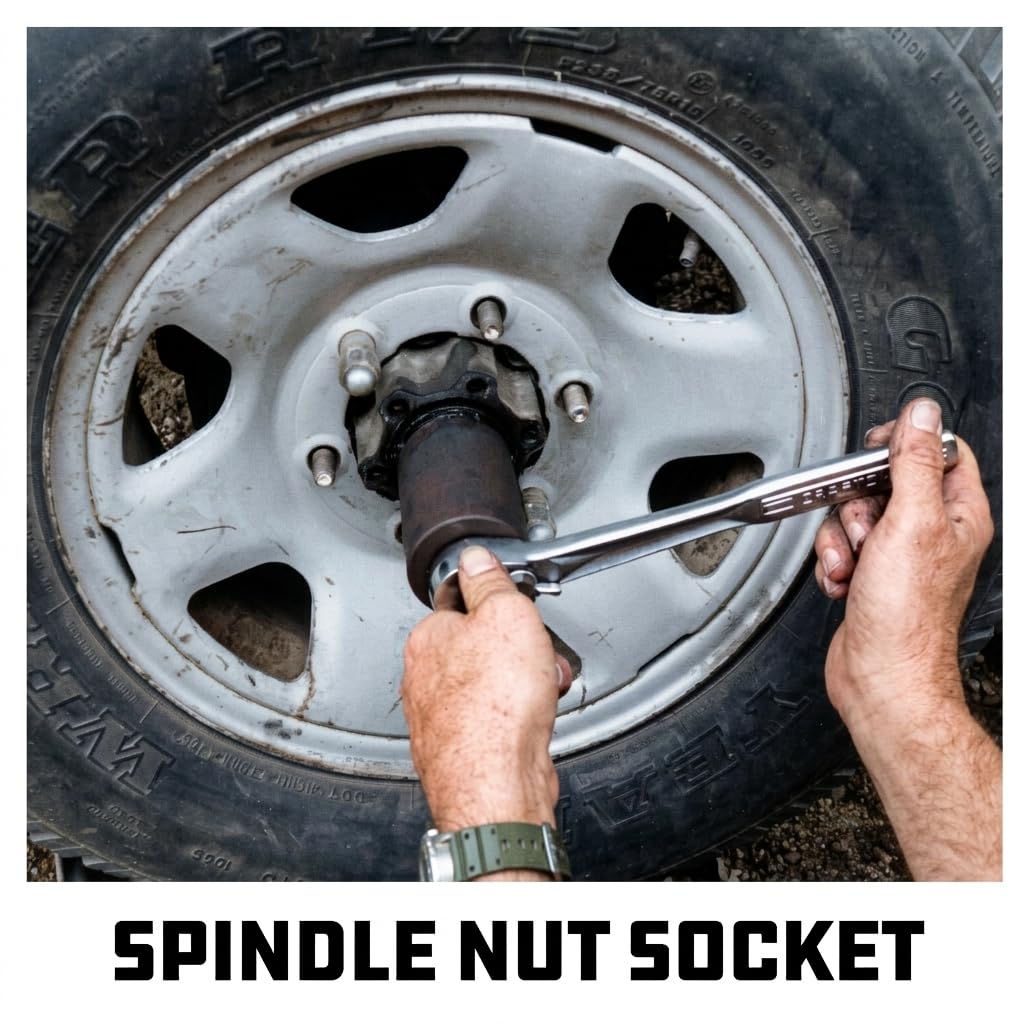 Powerbuilt Spindle Socket, 6 Outer Black, 6 Lug, Remove Spindle Nuts, 2-5 Inch Outer, Ford Chevy GMC Bronco Trucks - 648475
