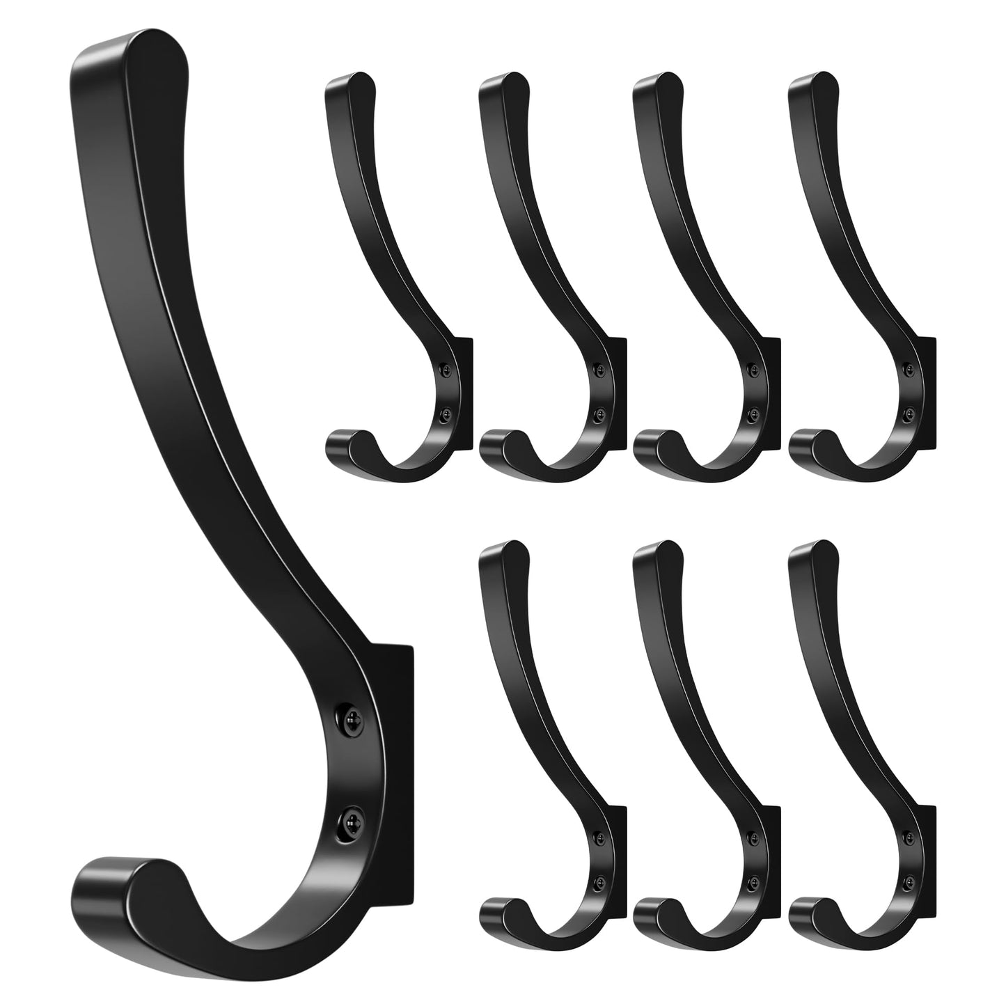 8-Pack Heavy Duty Wall Hooks - Black Coat Hanger Hooks, Screw In, Metal, For Hanging Coats, Backpacks, Purses