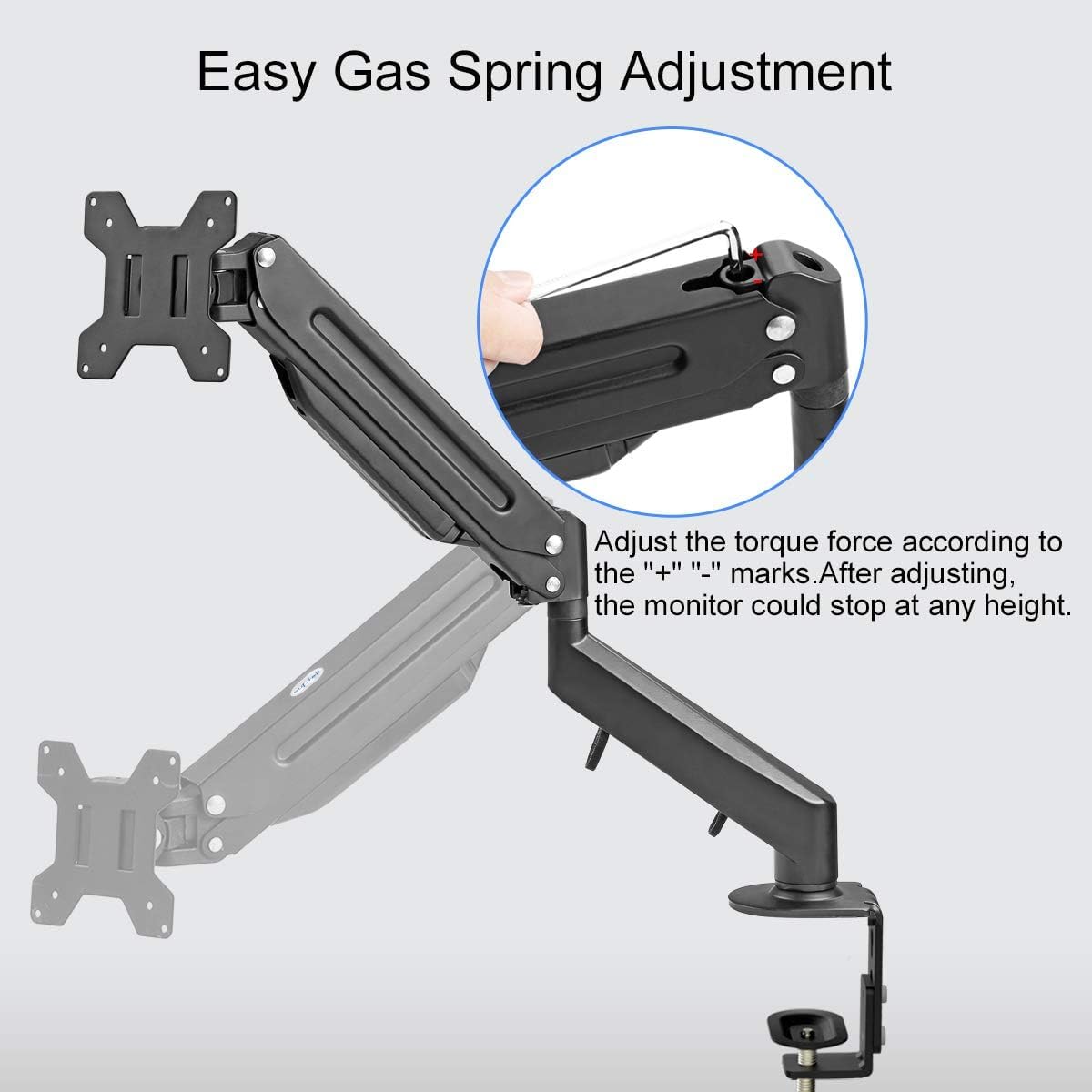 suptek Fully Adjustable Gas Spring Monitor Mount Fits 17 20 22 23 24 26 27 32inch Monitors Weight Capacity up to 22 lbs