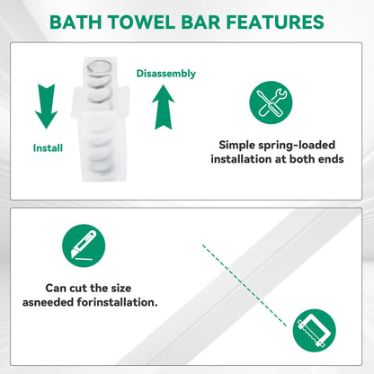 24-Inch Spring End Wall-Mounted Towel Bar, Adjustable Sturdy Plastic Towel Holder for Bathroom Kitchen Towel Storage White