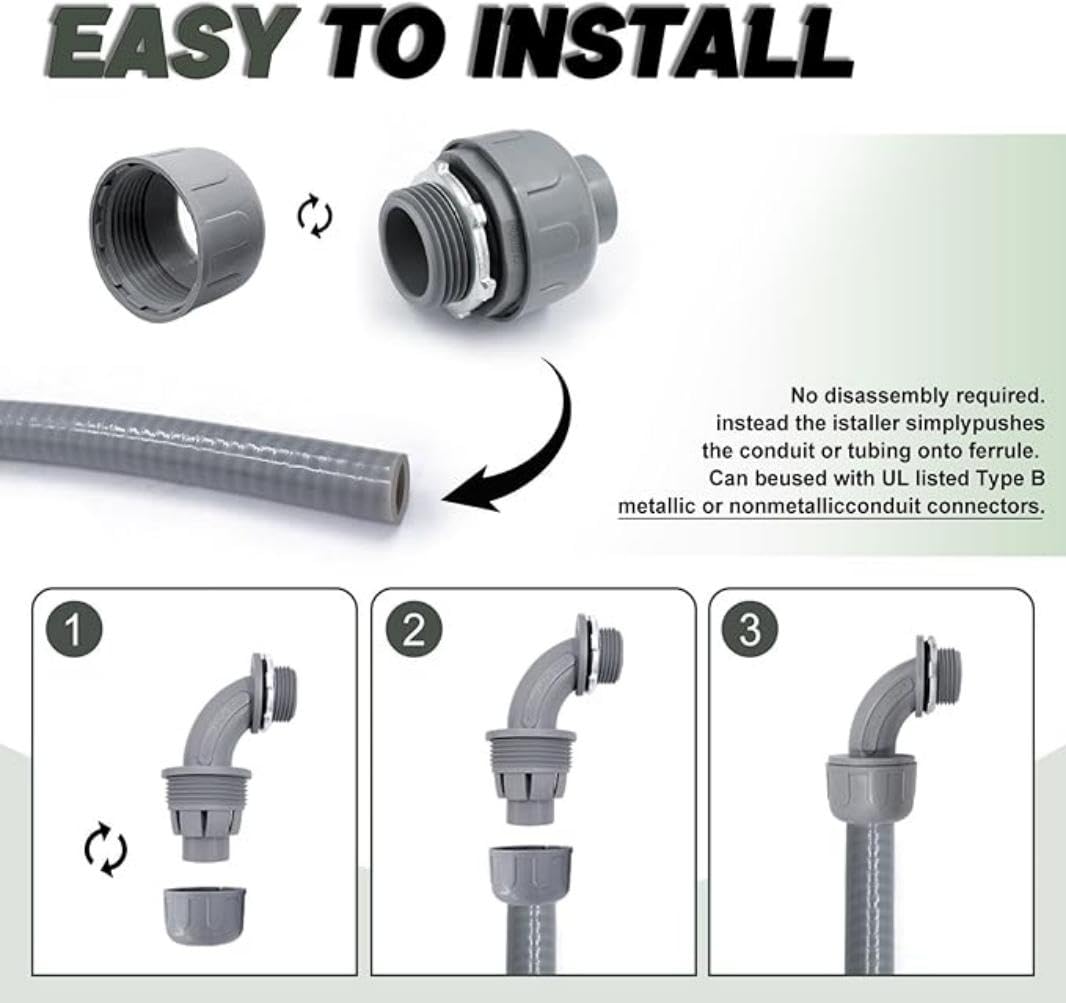 1/2 Inch Liquid Tight Connector, PVC Electrical Conduit Fittings Straight 180 Degree Flexible Conduit Connector for Home Kitchen Bathroom Tube Tool Supplies (20pcs)